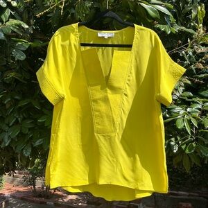 INCLAN STUDIO yellow green silk boxy cropped popover short sleeve shirt‎ blouse